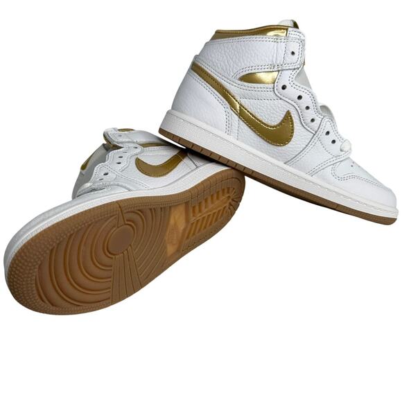 💎✨NEW IN BOX✨💎NIKE Jordan One Retro High OG (PS) White/Gold - Picture 2 of 7